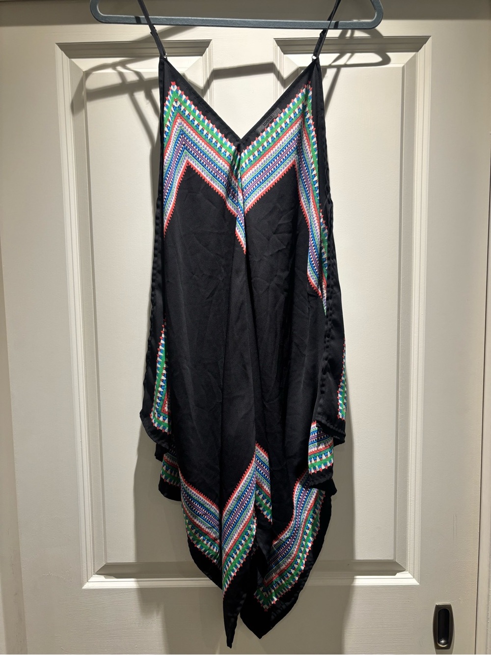 meraki Black Asymmetrical Handkerchief Hem Dress with Multicolor Chevron